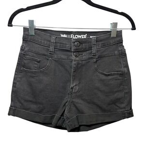 Wallflower Sassy‎ High Rise Denim Shorts Black Wash Cuffed Hem Juniors Size 5